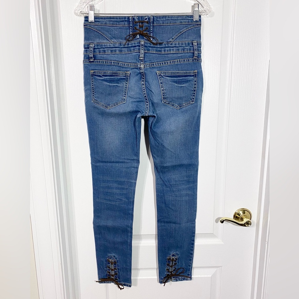 Dsquared2 Leather Lace Up Waist & Ankle High Waist Jeans Size 30 ITALY MADE